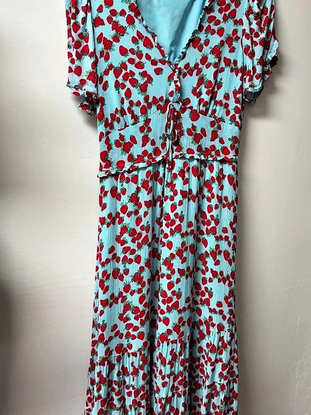 Betsey Johnson Strawberry Fields Midi Dress Floral Midi Dress Blue & Red Sz L